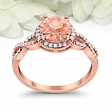 2ct Round Cut Peach Morganite Engagement Ring Twist Shank Halo 14k RoseGold Over