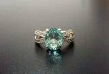 1.67ct Engagement Ring Oval Cut Blue Aquamarine Split Shank 14k WhiteGold Finish