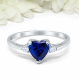 1ct Heart Blue Sapphire Engagement Ring Trilogy Minimalist 14k White Gold Finish