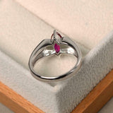 1ct Marquise Cut Ruby Dual Shank Solitaire Round Accent Ring 14k White Gold Over