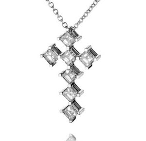 3ct Asscher Cut Diamond Holy Christ Jesus Cross Pendant 14k White Gold Finish