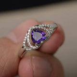 2ct Heart Cut Purple Amethyst Double Heart Engagement Ring 14k White Gold Finish