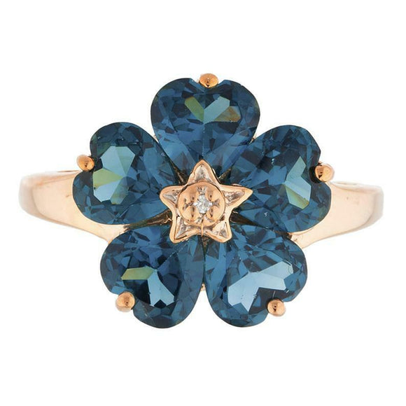 5ct Engagement Ring Heart Cut London Blue Topaz Floral 14k Rose Gold Finish