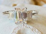 2.5ct Engagement Ring Emerald Cut Diamond Trilogy Solitaire 14k WhiteGold Finish