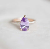 1.6ct Pear Cut Purple Amethyst Diamond Round Accent Ring 14k Rose Gold Finish