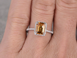 1.6ct Emerald Cut Yellow Citrine Halo Women Solitaire Ring 14k White Gold Finish