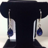 2ct Drop Earrings Pear Cut Blue Sapphire Teardrop Leverback 14k WhiteGold Finish