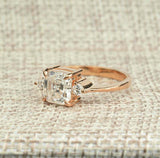 1.6ct Asscher Diamond Engagement Ring Round Accent Trilogy 14k Rose Gold Finish