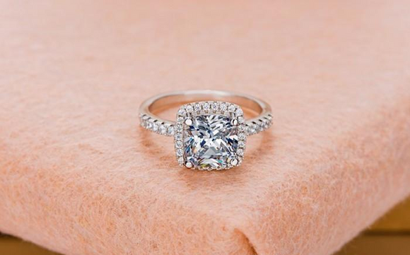 3.5Ct Cushion Diamond Accent Halo Solitaire Engagement Ring 14K White Gold Over