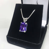 2ct Emerald Cut Purple Amethyst Solitaire Pendant 14k White Gold Finish NO CHAIN