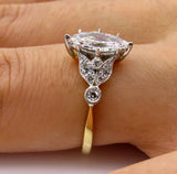 3Ct Marquise Cut Diamond Vintage Leaf Accent Engagement Ring 14K Dual Gold Over