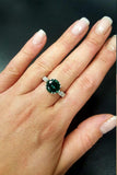 1.3ct Round Cut Green Emerald Solitaire with Accent Ring 14k White Gold Finish