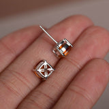 1ct Cushion Cut Yellow Citrine Solitaire Stud Earrings 14k White Gold Finish