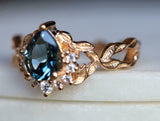 2ct Engagement Ring Pear Cut London Blue Topaz Leaves Accent 14k Rose Gold Over