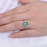 2ct Green Emerald Cut Diamond Halo Solitaire Engagement Ring 14k White Gold Over