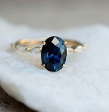 2ct Oval Cut Blue Sapphire Engagement Ring Marquise Accents 14k Yellow Gold Over