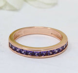 2ct Princess Amethyst Wedding Band Channel Set Half Eternity 14k RoseGold Finish