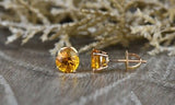 2ct Round Cut Yellow Citrine Screw Back Stud Earrings 14k Rose Gold Finish