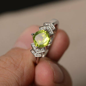 2ct Cushion Cut Green Peridot Proposal Engagement Ring 18k White Gold Finish