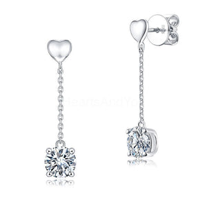 1ct Round Cut Moissanite Party Wear Dangle Earrings Women 14K White Gold Plated