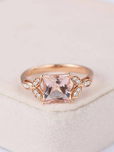 1ct Princess Cut Peach Morganite Engagement Ring 14k Rose Gold Finish Solitaire