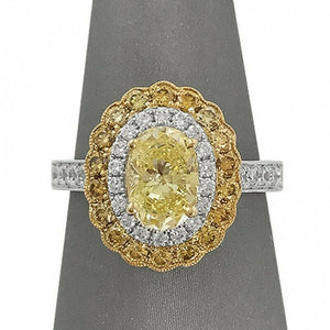 4Ct Oval Cut Yellow Sapphire Diamond Halo Engagement Ring 14K Dual Gold Finish