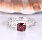 1.5ct Cushion Cut Red Garnet Engagement Ring Bridal Set 14k White Gold Finish