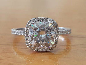 1.5ct Cushion Cut VVS1 Diamond Accents Halo Engagement Ring 14k WhiteGold Finish