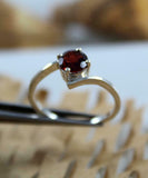 1ct Engagement Ring Round Red Garnet Bypass Solitaire 14k White Gold Finish