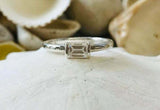 1ct Engagement Ring Emerald Cut Diamond Solitaire Design 14k White Gold Finish