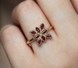 2ct Marquise Cut Pink Ruby Engagement Ring Floral Unique 14k Yellow Gold Finish