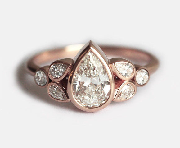 Solitaire with Accent Engagement Ring 1ct Pear Cut Diamond 14k Rose Gold Finish