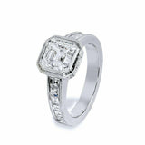 2ct Asscher Cut Diamond Hidden Halo Milgrain Engagement Ring 14k White Gold Over