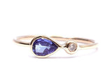 1ct Pear Cut Blue Tanzanite Two Stone Minimalist Ring 14k Yellow Gold Finish