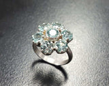 2.8ct Engagement Ring Round Blue Aquamarine Cluster Floral 14k White Gold Finish