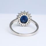 3Ct Oval Cut Blue Sapphire Diamond Floral Solitaire Ring 14k White Gold Finish