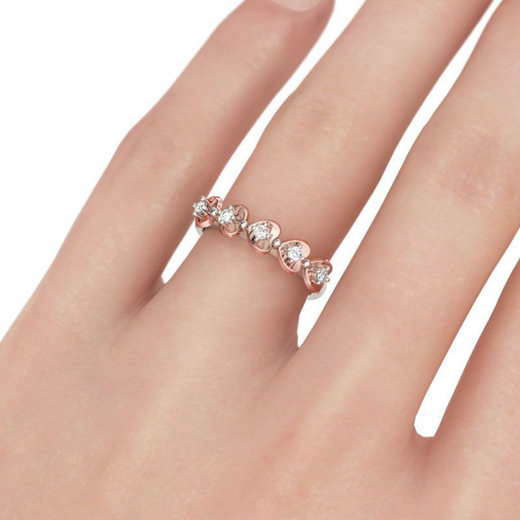 1ct Round Cut Diamond Wedding Ring Band 14k Dual Tone Over Heart Shape Eternity