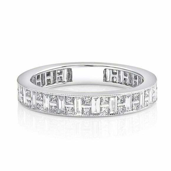 4Ct Baguette Cut Diamond Eternity Stylish Wedding Band Ring 14K White Gold Over