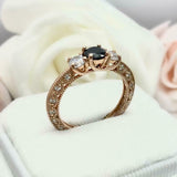 2ct Engagement Ring Round Cut Diamond Milgrain Trilogy Vintage 14k RoseGold Over