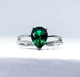 2Ct Pear Green Emerald Diamond Split Band Engagement Ring 14K White Gold Finish