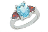 2.5ct Oval Aquamarine Heart Accent Trilogy Engagement Ring 14k White Gold Finish