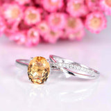 1.5ct Oval Cut Yellow Citrine Engagement Ring Bridal Set 14k White Gold Finish