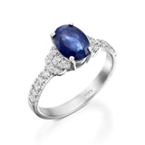 2ct Oval Cut Blue Sapphire Accent Solitaire Engagement Ring 14k WhiteGold Finish