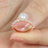 2ct Round Diamond Bridal Set Halo Engagement Ring Twist Band 14k Rose Gold Over