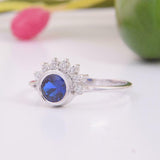 1.5ct Round Cut Blue Sapphire Diamond Crown Engagement Ring 14k WhiteGold Finish