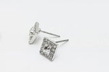 1ct Princess Simulated Diamond Square Halo Stud Earrings 14k White Gold Plated