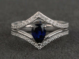 2ct Pear Blue Sapphire Engagement Ring 14k White Gold Finish Teardrop Bridal Set