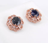 1.9ct Round Cut Blue Sapphire Floral Design Stud Earrings 14k Rose Gold Finish