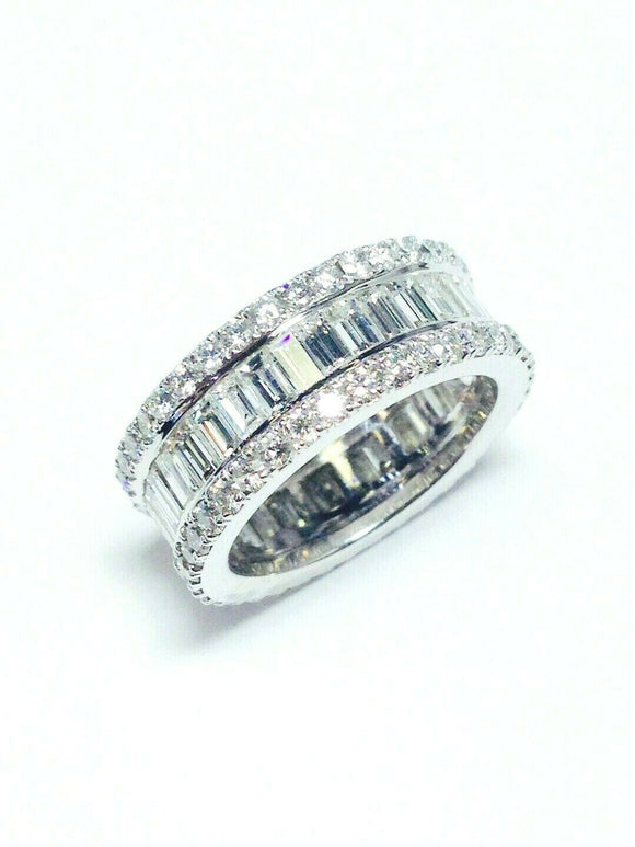 5Ct Emerald Cut Diamond Wide Gatsby Eternity Wedding Band 14K White Gold Finish