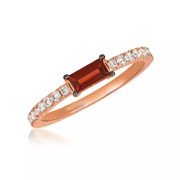 1Ct Baguette Cut Red Garnet Diamond Minimalist Wedding Band 14K Rose Gold Finish